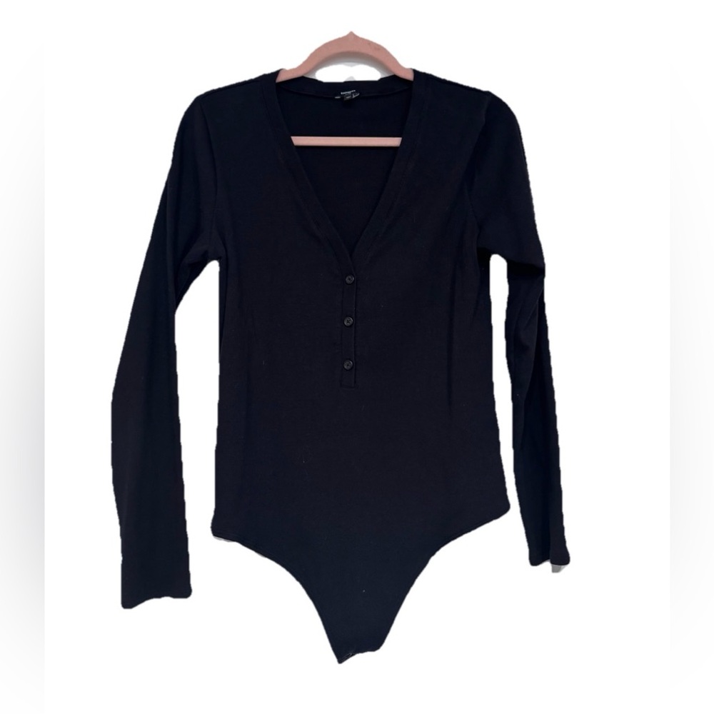 Express Black Fitted Ribbed Crew Neck Top L